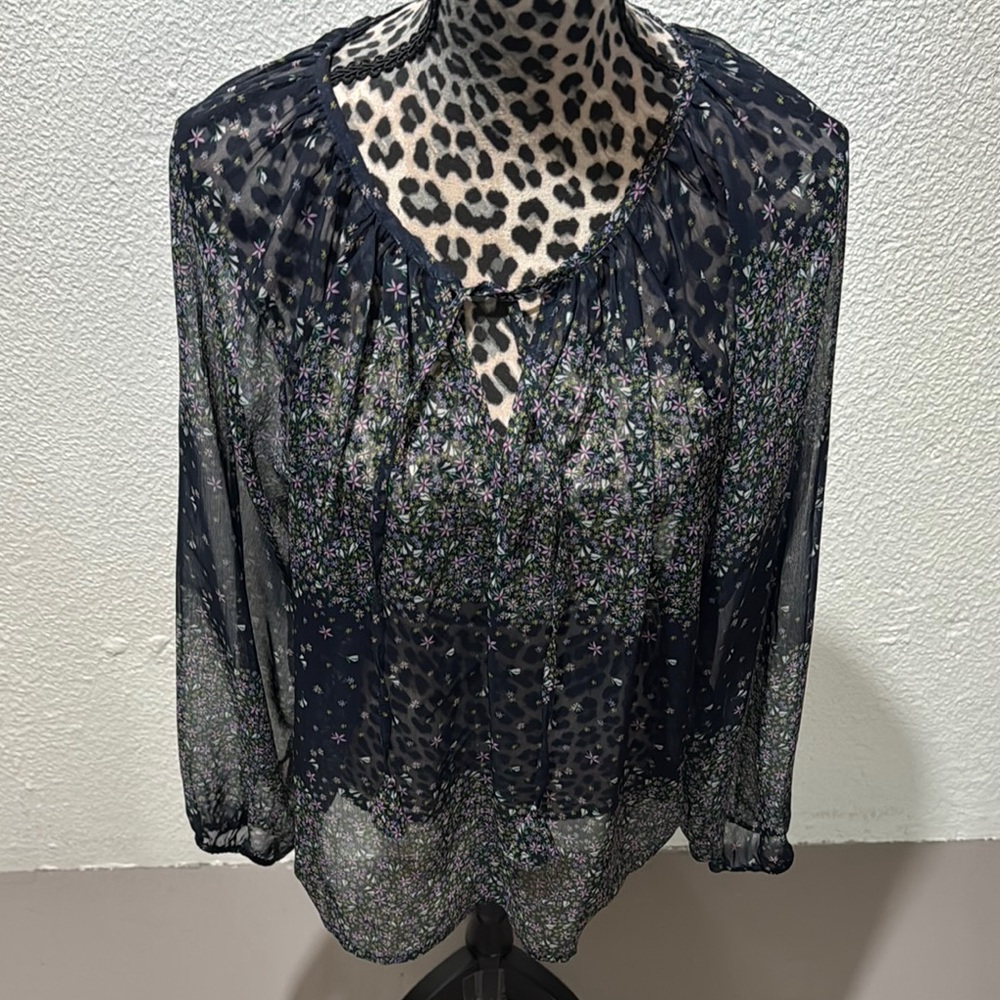Liverpool with tie front Floral Sheer Black Blouse